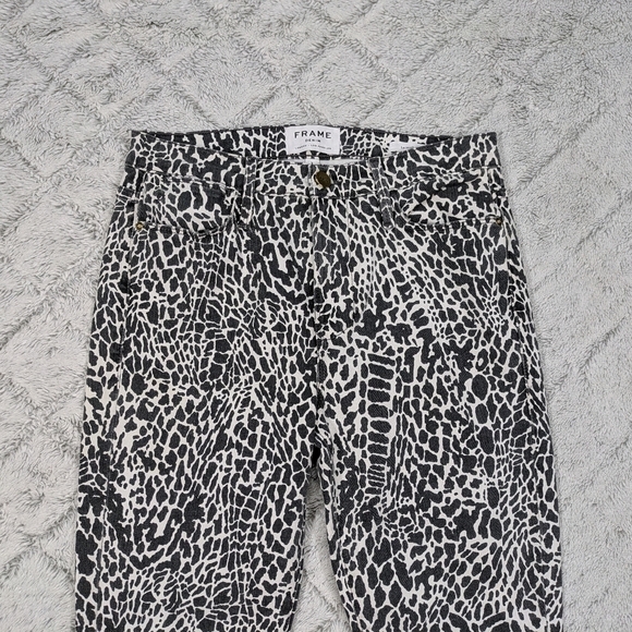 Frame Jeans Women's 27 White Black Animal Print Le High Rise Skinny 28” - Picture 2 of 9